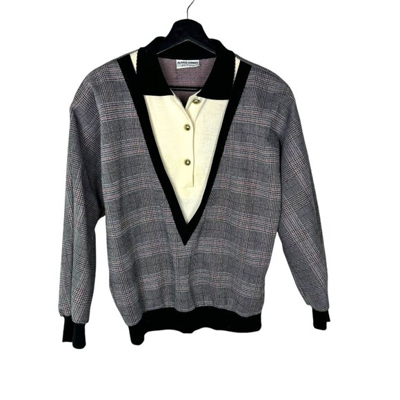 Vintage Tops - Vintage 90s Alfred Dunner Black White Plaid Sweater Long Sleeve Top Large
